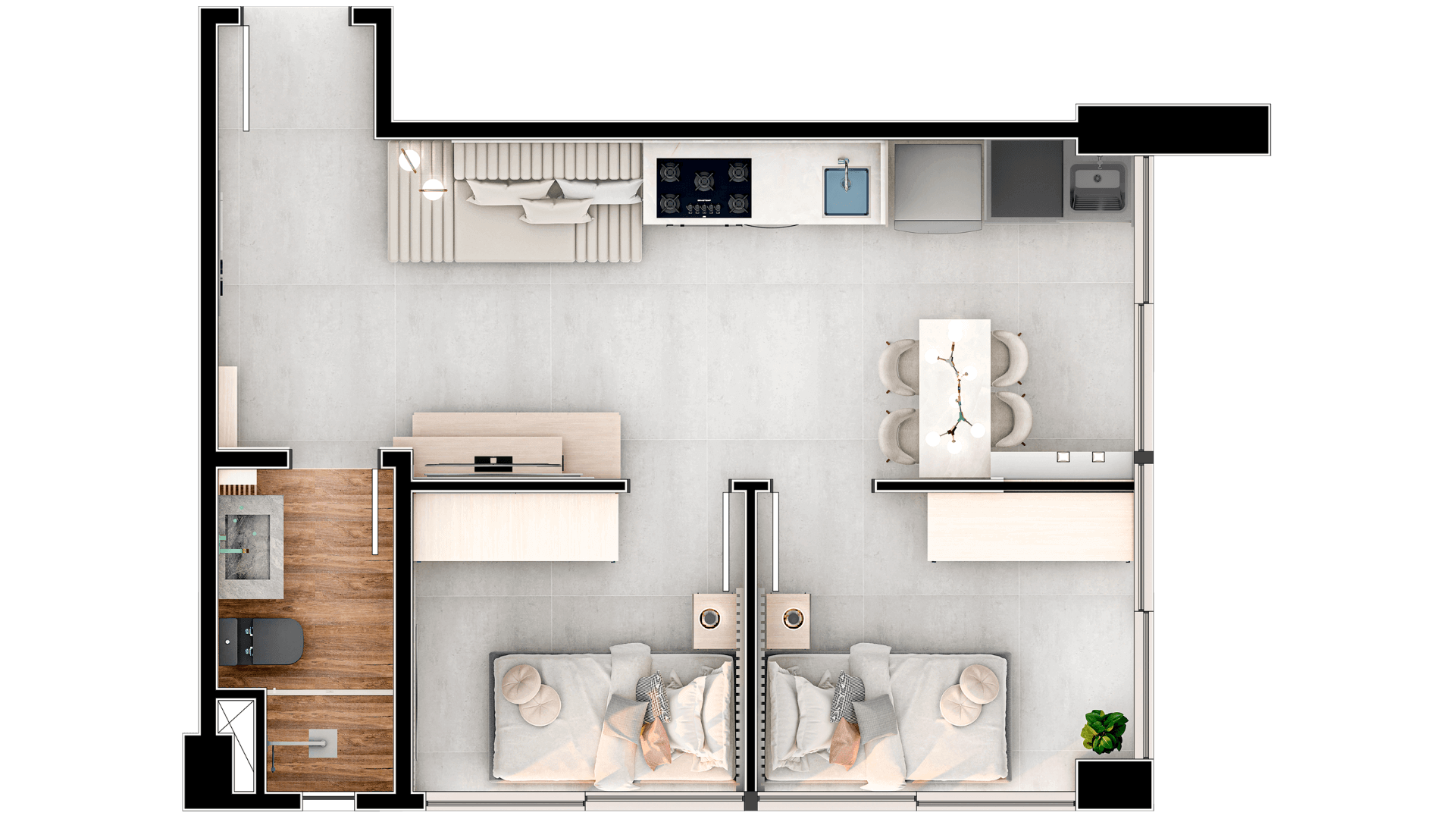 Apto tipo 39 M² de área privativa